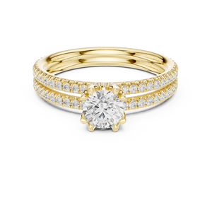 Anillo de Compromiso Triple Radiance con Diamante Redondo Cultivado en Laboratorio y Halo Oculto para Mujer, Oro 10k/14k/18k/Plata, Banda Pavé, Joyería Fina, Regalo - Product Image 1