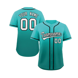 Camiseta de Béisbol Personalizada con Degradado Verde Azulado, con Botones y Ribetes, Uniforme de Equipo, Nombre y Número Personalizados, Estilo Profesional, Venta al Por Mayor - Product Image 5