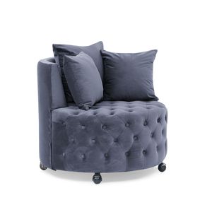 Velvet Upholstered <b>Swivel</b> <b>Chair</b> for Living Room <b>Grey</b> with Button Tufted Design Movable Wheels and 3 Included Pillows - Product Image 6