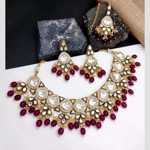 Gold Plated Kundan and Beads Meenakari Necklace <b>Set</b> 10581415GR <b>Fine</b> <b>Jewelry</b> <b>Set</b> - Product Image 1