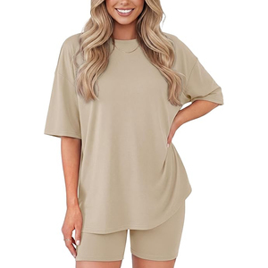 Women Modern Casual T Shirt and Biker Shorts <b>Matching</b> Set Summer Co Ord Outfit - Product Image 1