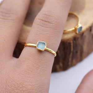 Natural Raw Aquamarine <b>Ring</b> <b>Adjustable</b> Gold Plated Tiny Gemstone <b>Ring</b> Minimalist Dainty Jewelry Gift For Her - Product Image 3