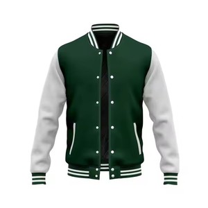 Varsity <b>Jacket</b> with Stand Collar Wool Body & Genuine PU Leather Sleeves Windproof Custom Embroidery <b>Patchwork</b> for Men & Women - Product Image 1