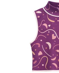 Débardeur côtelé imprimé violet pour femme, sans manches, décontracté, mode estivale, avec bordure contrastante, design personnalisé, fabricant - Product Image 2