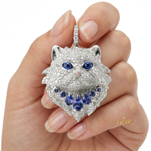 Collar de Plata de Ley S925 con Gato Persa y Diamante de Alto Carbono, Chapado en Oro de 18K, Regalo de Lujo para Compromiso y Boda - Product Image 1