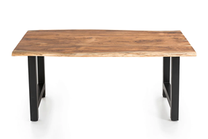 Mesa de Comedor de Madera de Acacia Sólida, Estilo Moderno de Mediados de Siglo, con Borde Natural Curvo y Patas Metálicas Plegables - Product Image 2