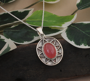 Pendentif en jade rose naturel, argent sterling 925 plaqué platine, collier vintage fait main avec pierres précieuses, bijoux artisanaux de luxe unisexe - Product Image 5