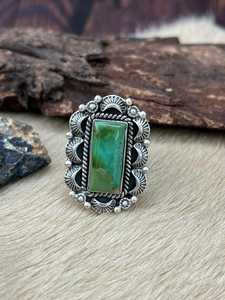 Kingman Turquoise Adjustable Sterling <b>Silver</b> <b>Ring</b> Handcrafted Southwestern Artisan Jewelry Natural Gemstone <b>Statement</b> Band - Product Image 1
