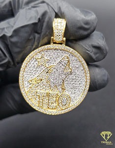 Pendentif rond Hip Hop motif loup serti de diamants Moissanite pour hommes et femmes - Product Image 4