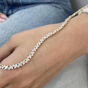 Marquise & Round Cut Diamond Tennis Bracelet <b>Solid</b> <b>Gold</b> Leaf Link Bracelet Elegant Bridal Jewelry Luxury Fine Wedding Bracelet - Product Image 3