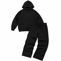 Ensemble de survêtement noir oversize pour homme, sweat-shirt à capuche uni et pantalon de survêtement à jambes larges, 2 pièces, streetwear décontracté