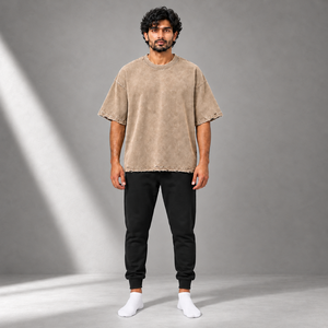T-shirt surdimensionné personnalisé en coton délavé pour homme, coupe ample, bords vieillis, épaules tombantes, col rond, style streetwear décontracté - Product Image 4