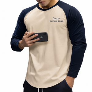 Camiseta de Manga Raglán con Cuello Redondo para Hombre 2026, 100% Algodón Tejido, Color Sólido Informal, Impresión de Logotipo Personalizado en la Parte Delantera, Corte Regular - Product Image 1