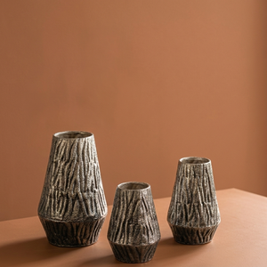 Best Selling Antique Iron Metal Flower <b>Vase</b> Wavy Pattern Tabletop Rustic Decorative Home Decor Metallic finish <b>set</b> of <b>3</b> - Product Image 1