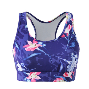 Sujetador deportivo sólido para mujer con cuello redondo, espalda cruzada, soporte medio, transpirable, con malla en la espalda, de Spandex/Nylon, ecológico, de secado rápido. - Product Image 1
