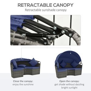 Set di Mobili da Giardino in Rattan 4 Pezzi con Lettino con Baldacchino Blu, Divano da Esterno, 2 Sedie, Tavolo Estensibile, Pouf e Cuscini per Hotel - Product Image 5