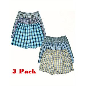 Paquete de 3 Calzoncillos Bóxer de Algodón para Hombre, Diseño a Cuadros, Tallas M, XL, 2XL - Product Image 1