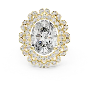 Dramatic 6 Carat Lab Grown Diamond Double Halo <b>Ring</b> In Solid <b>Gold</b> With Radiant Center Stone And Luxurious <b>Cocktail</b> Appeal - Product Image 1