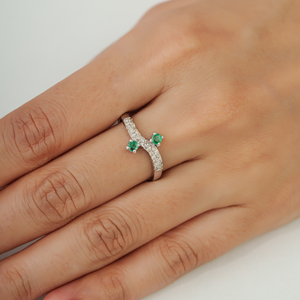High End Quality Beautiful 925 Sterling <b>Silver</b> Natural Round <b>Emerald</b> & Diamond Wave Band Unique Design <b>Ring</b> Gift For Her - Product Image 5