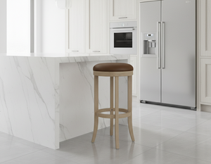 Tabouret de bar moderne et durable en bois d'hévéa avec cadre rond et assise et pieds entièrement ronds RWS RBS - Product Image 4