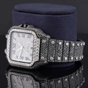 Best Quality <b>Black</b> & White Santos-Style Moissanite Diamond <b>Watch</b> Comes With Square Roman Dial Formal Casual Wear Luxury <b>Watch</b> - Product Image 3