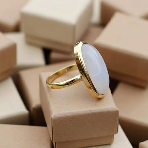 Anillo de Piedra Lunar Arcoíris Natural de Diseño Moderno, Plata de Ley 925, Chapado en Oro de 18K, Joyería Bohemia Hecha a Mano para Mujer - Product Image 4