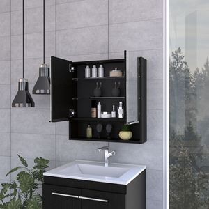 Armadietto Portamedicinali Lexington con Finitura Wengue Nero, Specchio e Tre Ripiani Interni per Uso Bagno - Product Image 1