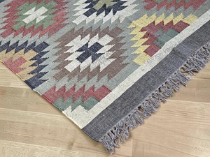 Tapis Kilim fait main à motif géométrique, tissage plat, laine acrylique, rectangulaire, pour salon, avec support en jute - Product Image 4