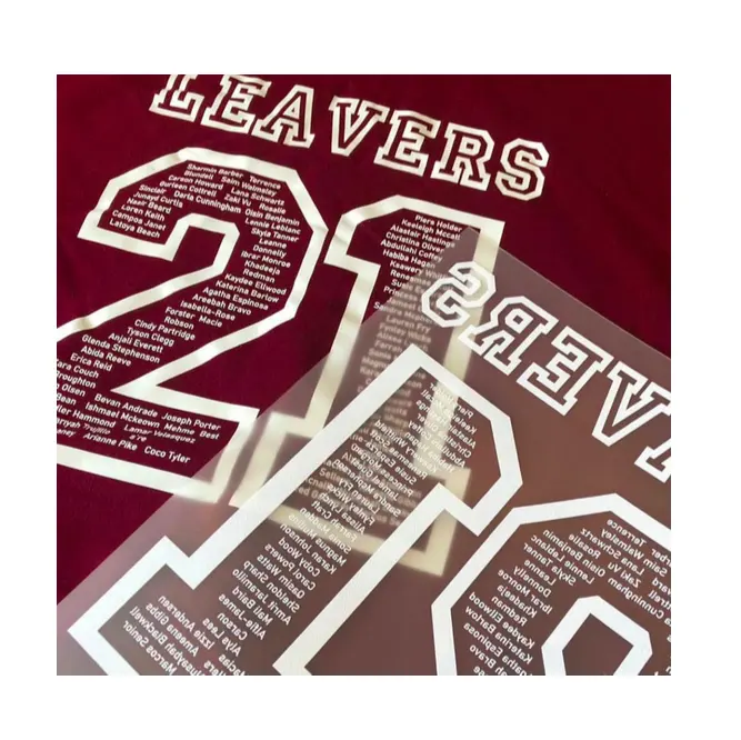 Servizio di taglio laser in vinile anti-colore migrazione pressatura a caldo silicone lettering film transfer vinile DTF per jersey sportivo