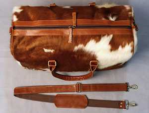 Sac de voyage en cuir de vachette véritable, style vintage, grande capacité, multifonctionnel, unisexe, avec fermeture éclair, pour week-end - Product Image 3