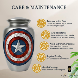 Urna Funeraria de Aluminio de 10 Pulgadas, Diseño Escudo Patriótico Americano/Europeo, Ecológica, Personalizable, Capacidad de 220 Pulgadas Cúbicas, para Adultos - Product Image 5