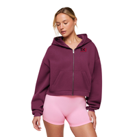 Sweat-shirt à capuche zippé court pour femme, doublé en polaire, couleur unie, veste décontractée pour l'automne et l'hiver