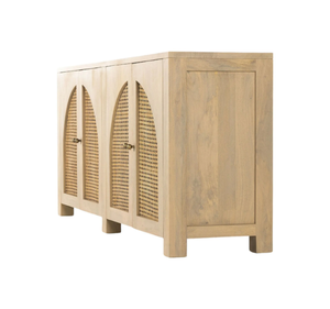 Japandi Modern Solid Teak Wood Rattan <b>TV</b> <b>Stand</b> Media Console Cabinet with Double Door Storage Living Room Furniture - Product Image 5