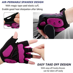 Gants demi-doigts pour hommes, gants de vélo de montagne, gants de route en soie glacée pour le cyclisme, rembourrage en gel, rose flamme - Product Image 4