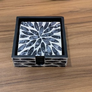Luxury Elegant Shell Drink Coasters Mother of Pearl Inlaid Polished Coasters with Holder Box <b>for</b> <b>Dining</b> <b>Table</b> Wedding Decor Item - Product Image 1