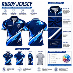 Maillot de rugby en polyester imprimé respirant de haute qualité, grande taille, pour vêtements de sport, coutures de qualité supérieure, coupe classique, manches courtes - Product Image 6