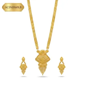 Premium 24K Gold Plated Arabic Style Pendant Jewelry Set for Women Dubai Gold Long <b>Charm</b> Necklace with Matching Earrings - Product Image 2