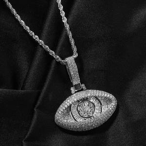 สร้อยคอจี้รูปดวงตาประดับเพชรแบบฮิปฮอป ชุบทอง/เงิน ประดับเพชรเต็มชิ้น - Product Image 1