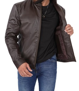 Chaqueta de Hombre a la Moda, Transpirable, de Cuero Genuino, Estilo Vintage, con Cuello Alto y Ribete de Piel, Forro de Sherpa para Invierno, Estilo Urbano - Product Image 2