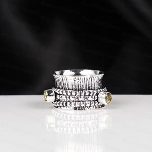 925 Sterling <b>Silver</b> Plated Spinner Vintage Textured Band Yellow Citrine Cz <b>Ring</b> Gemstone Meditation Worry Wholesale Jewelry - Product Image 6