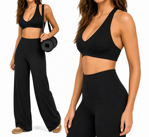 Conjunto de Yoga sin Costuras para Mujer, Sujetador Deportivo de un Hombro, Pantalones de Pierna Ancha de Cintura Alta, Transpirable, de Secado Rápido, Elástico, Ropa Deportiva para Gimnasio - Product Image 4