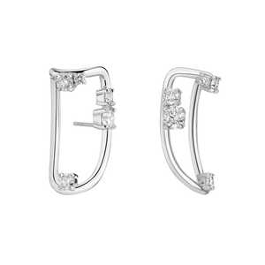 Lab Grown Diamond Carabiner <b>Earrings</b> Geometric Curved Huggie <b>Hoops</b> <b>Earring</b> Custom 10K 14K 18K <b>Solid</b> Gold Round Cut Wholesale - Product Image 3