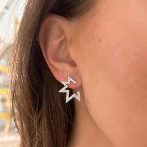 Boucles d'oreilles clous en or massif 14 carats avec diamants de laboratoire taille ronde, motif zigzag, pavé géométrique, bijoux de luxe, prix d'usine - Product Image 2