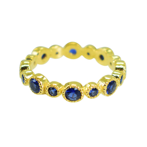 Anillo de eternidad tradicional de alta calidad en plata de ley 925 chapado en oro amarillo con gema de zafiro azul para mujer, joyería fina. - Product Image 1