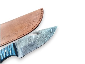 Cuchillo Nórdico de Acero de Damasco de Grado Industrial con Hoja Fija para Caza, Desollado y Camping, Mango de Madera Pakka, Espiga Completa - Product Image 2