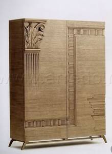 Classic Wooden <b>Wardrobe</b> Cabinet Double Door Storage <b>Armoire</b> Greek Key Pattern Bedroom Furniture - Product Image 2