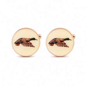 Gemelos de pato mallard chapados en oro rosa con esmalte, pintados a mano, para hombre - Product Image 2