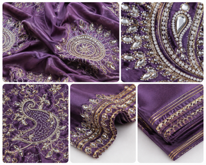 CHOHAN TEXTILE <b>Purple</b> Moonga Silk <b>Saree</b> Wholesale Indian Wedding Wear Gold Embroidery Zari Border Traditional Bridal Vintage - Product Image 5