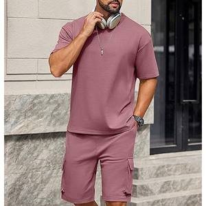 Mens Summer <b>Set</b> Manufacturer T Shirt Cargo Shorts 2 Piece 220 GSM Cotton Oversized OEM Custom Logo Bulk - Product Image 4