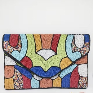 Sac à main de soirée bohème chic brodé de perles colorées pour femme, style vintage, sac de mariage brodé de perles et de sequins dorés - Product Image 3